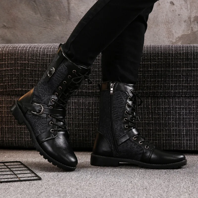 Сезон осень-зима; черные мужские ботинки из искусственной кожи; коллекция года; Botas Impermeables Hombre; мужские ботинки с высоким берцем и пряжкой; неубиваемая обувь