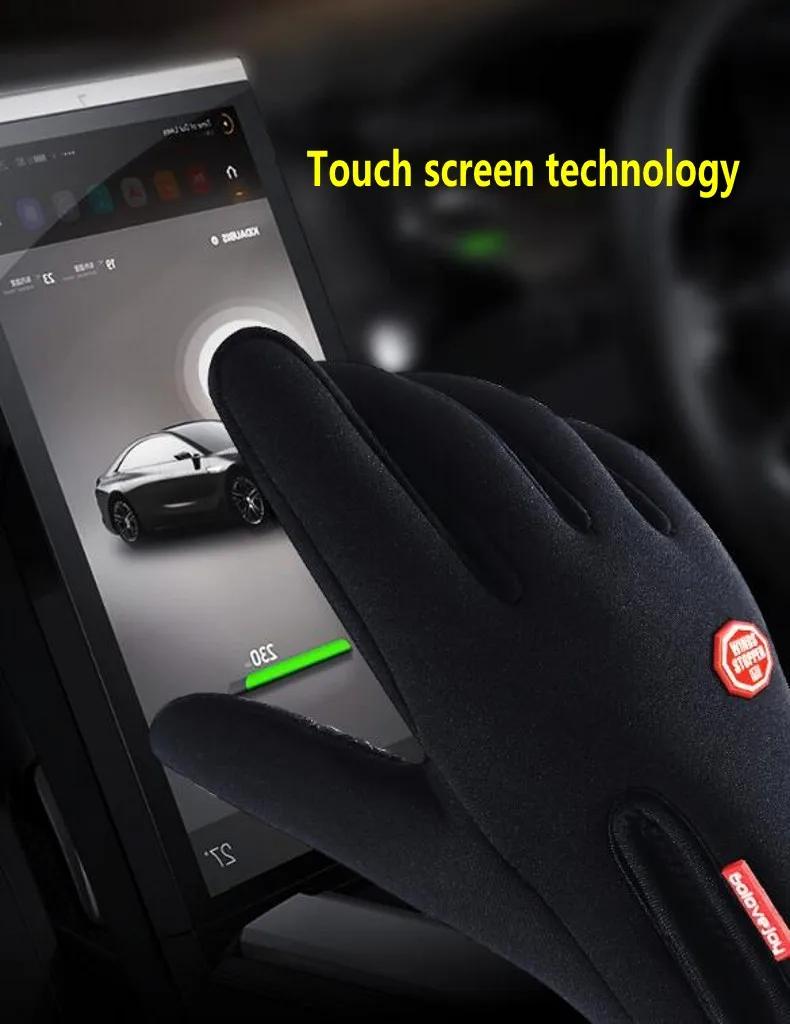 Перчатки для вождения для мужчин и женщин, черные перчатки для телефона с сенсорным экраном, перчатки для бега, лыжного велосипеда, спортивные зимние теплые водонепроницаемые перчатки