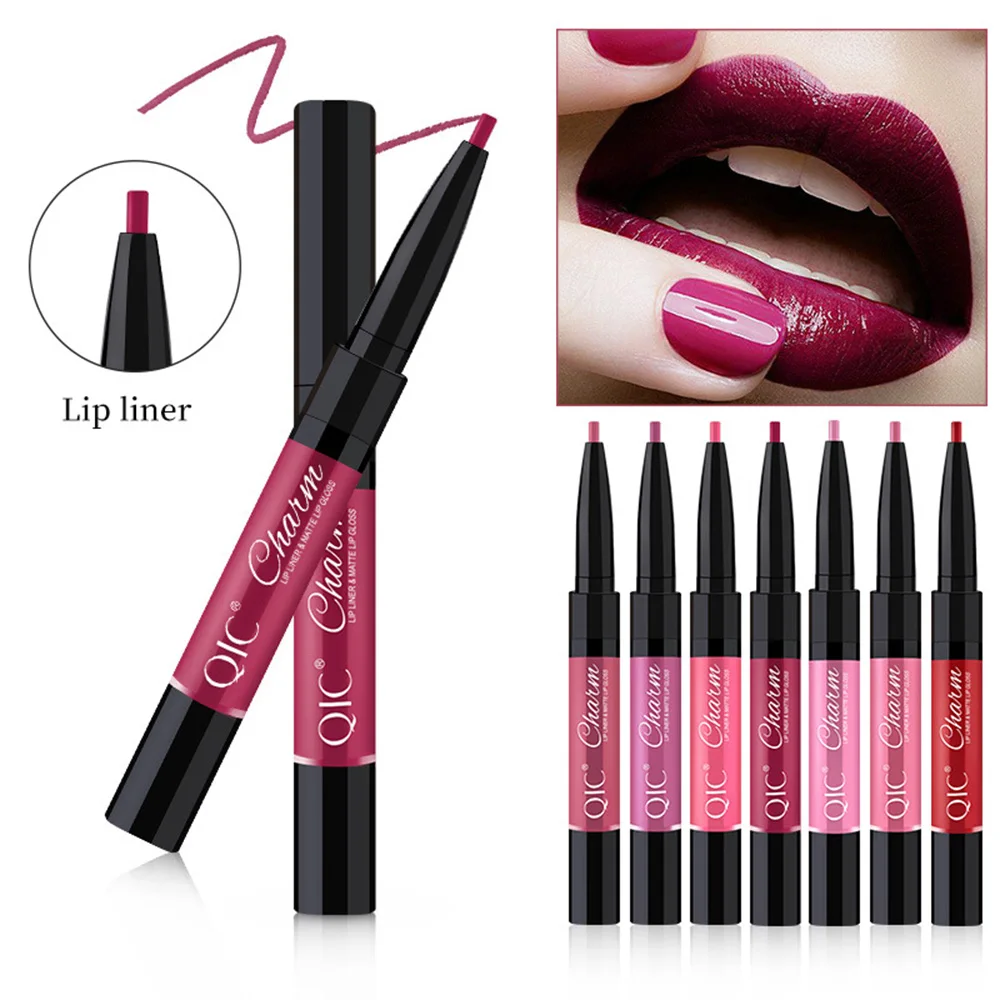 

1pcs 2 In 1 Liquid Matte Lip Glaze + Lipliner Waterproof Lasting Non-stick Cup Red Lip Tint Lipstick Velvet Maquiagem TSLM2