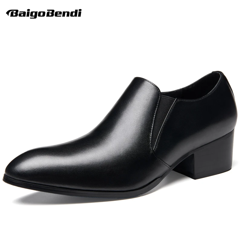 Hight End Mens Slip On Thick Heel High Heel Shoes Business Man Spring ...