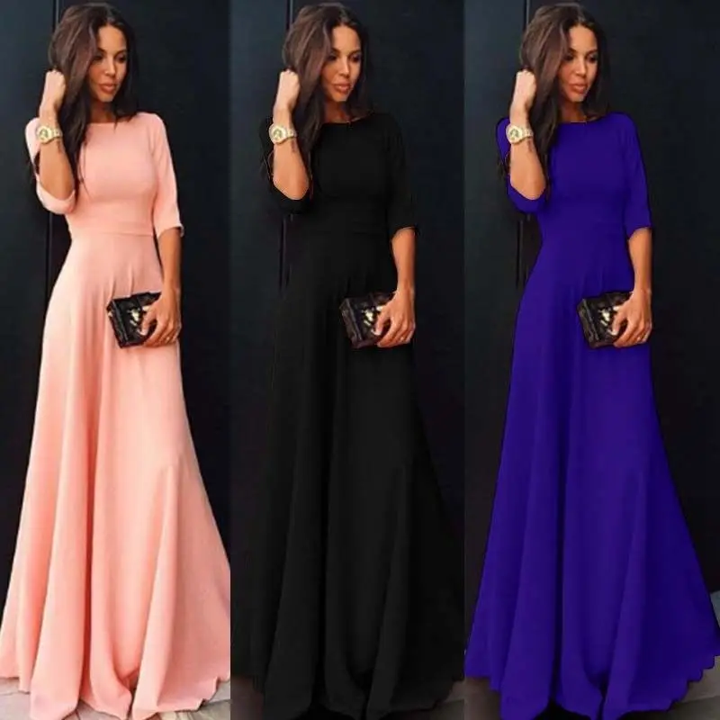 

2019 Summer Long Sleeve Women Dress Solid Long Sleeve Beach Dress Tunic Maxi Dress Women Evening Party Dress Sundress Vestidos