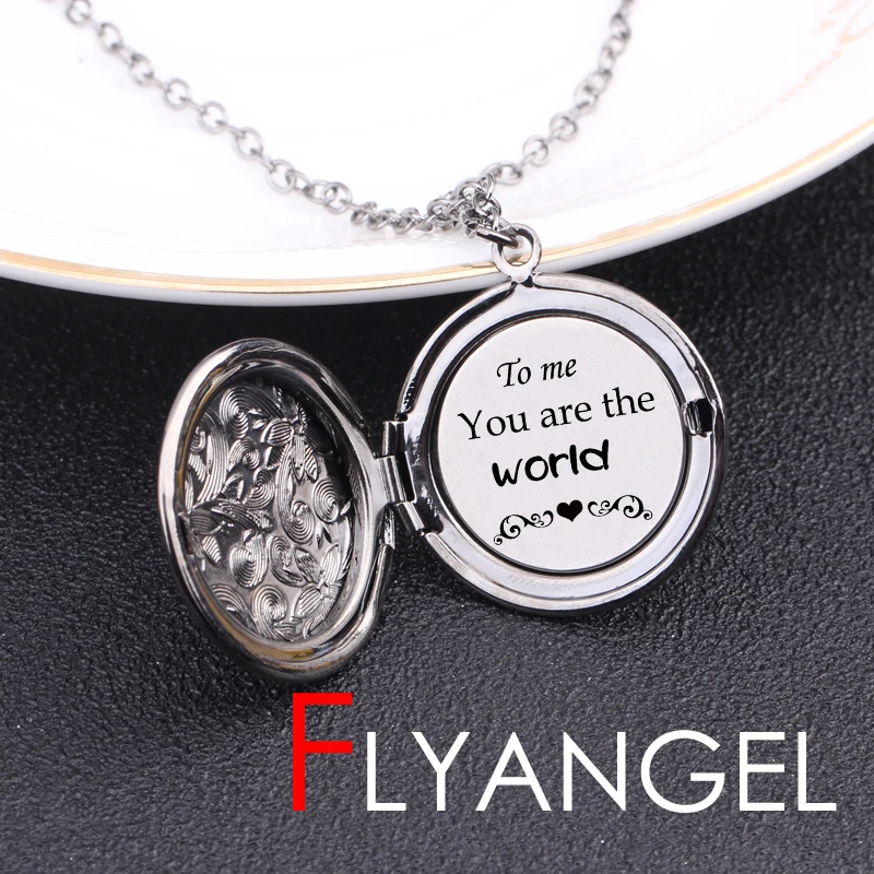 

Personalized Couple Present To Me You Are The Word Stamped Letter Locket Photo Box Pendant Necklace Floating Plate Heart Gifts