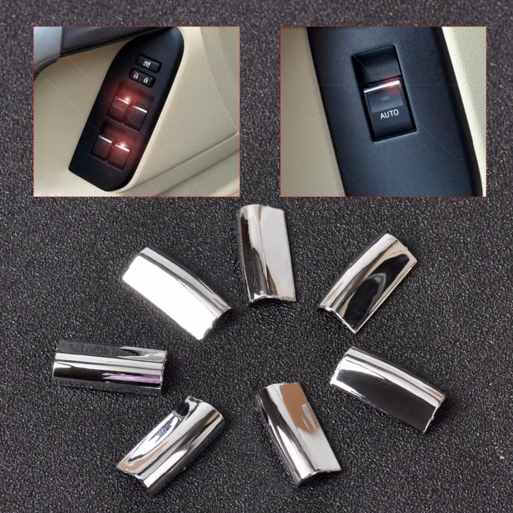 

DWCX 7Pcs Interior Decorative Chrome Door Lift Window Switch Button Cover Trim For Toyota RAV4 Corolla Yaris 2005 2006 2007+