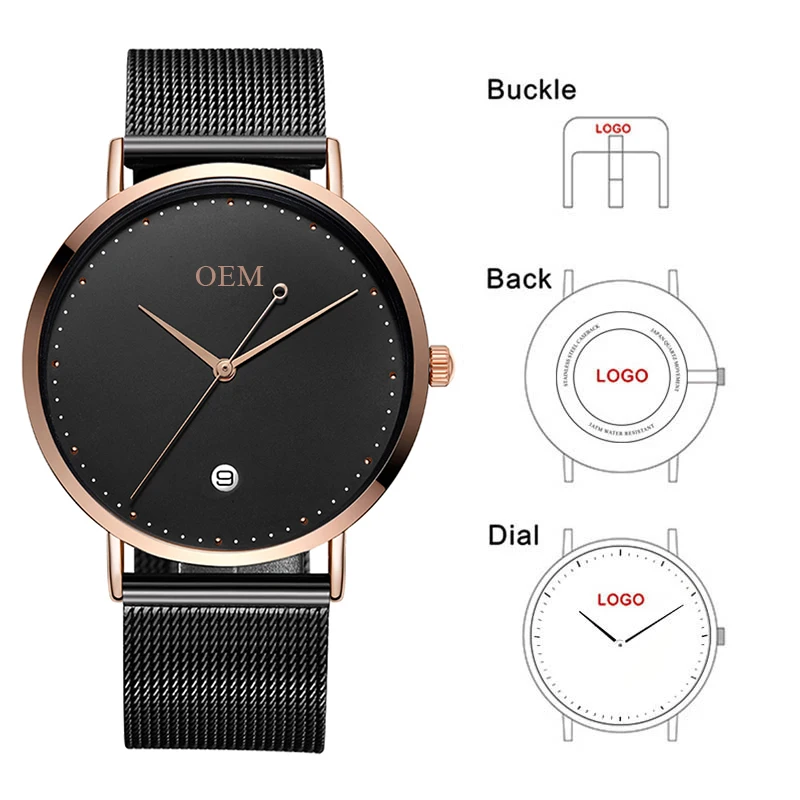 

BAOSAILI CL027 Build Brand Your Own Watch Stainless Steel Mesh Luxury Custom Design OEM Logo Printed Watch Mens Personalized