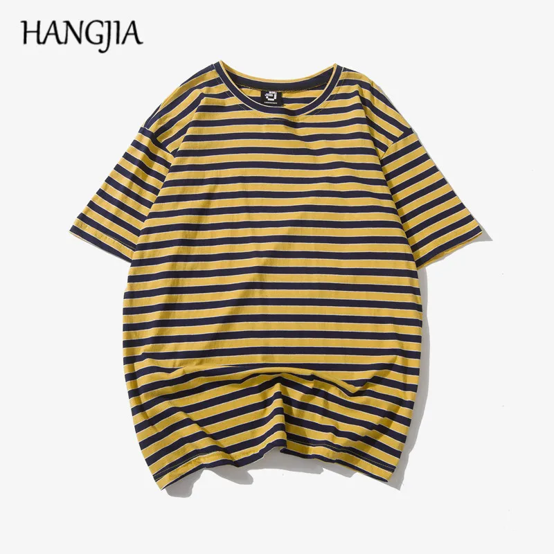 

Mens Black/yellow Striped Tshirts Casual Fashion Tshirts Tees Men Women 2019 Summer Couple Hip-hop All-match Loose T-shirts