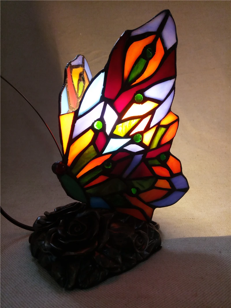Фумат настольная лампа бабочки художественный Декор витражные светильники для гостиной бабочка Тиффани спальня отель прикроватные настольные лампы