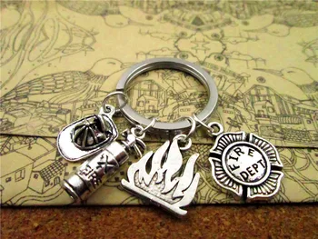 

28mm stainless steel keyring antique silver fire,fireman hat,FIRE DEPT. keyring
