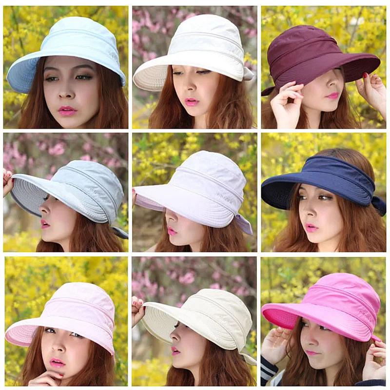 2017 New Summer Fashion Korean Style Bowknot Big Visor Cap Color Matching Beach font b Sun