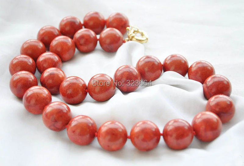 

HUGE 16mm round red natural grass coral bead NECKLACE 18inch 36“