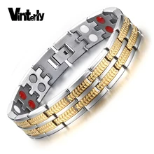 Vinterly Магнитный мужской s браслет пшеничный Энергетический Браслет для здоровья из магнетита Германия золотой цвет браслеты из нержавеющей стали для мужчин