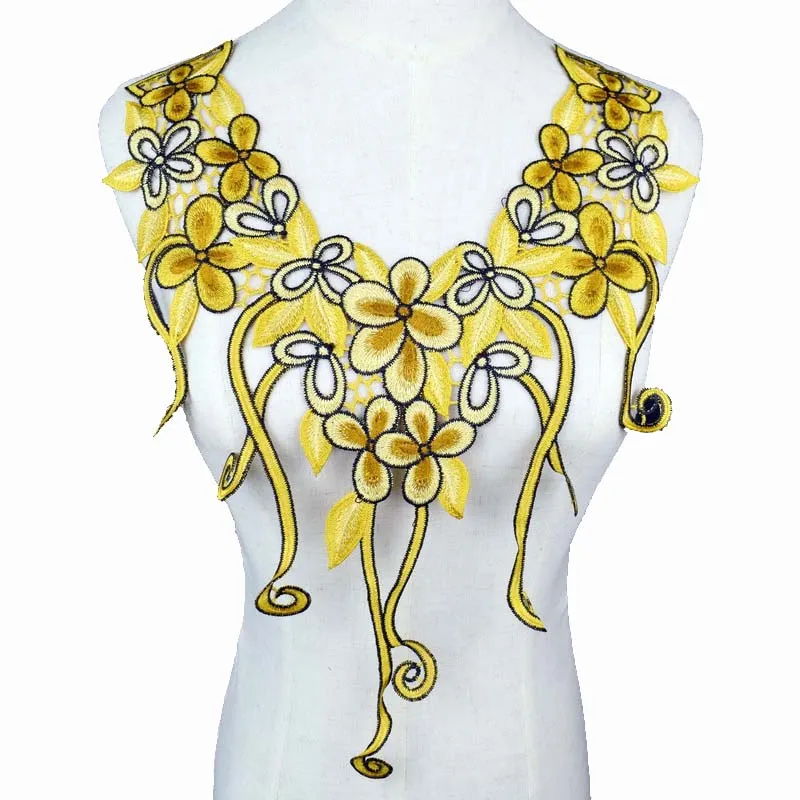 Lace Accessories 3D Embroidered Fabric Rose Flower Venise Lace Sewing Applique Collar Neckline 1Pc
