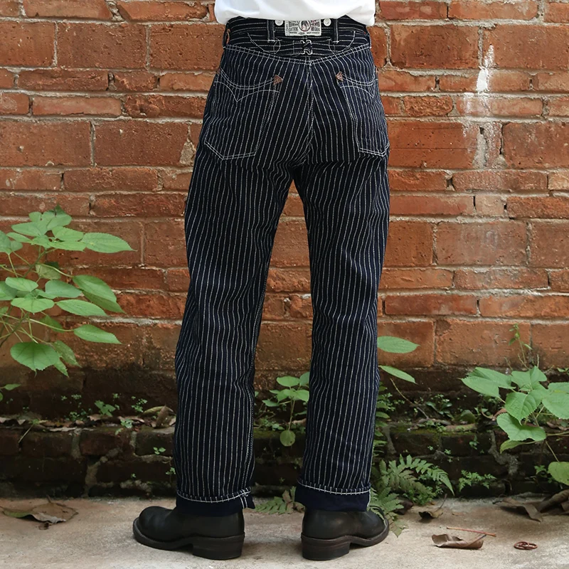 Bronson 879 цельный передний fly wabash винтажные Индиго полосы необработанные джинсы
