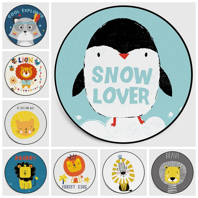 Nordic Kids Round Area Rugs Cartoon Snow Love Lion Penguin Computer Chair Circle Carpet for Children Bedroom Play Tent Floor Mat Nordic Kids Round Area Rugs Cartoon Snow Love Lion Penguin Computer Chair Circle Carpet for Children Bedroom Play Tent Floor Mat