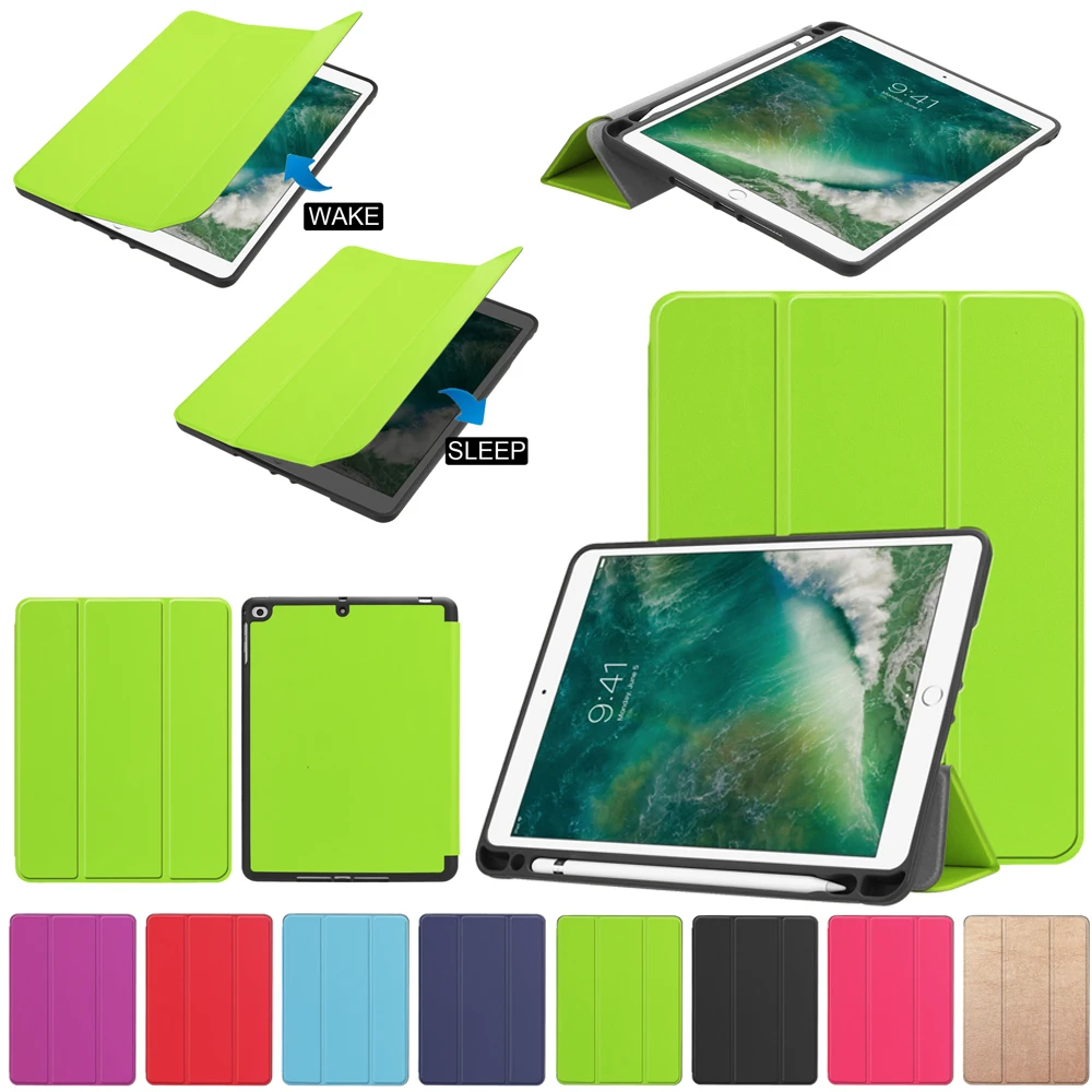 

Smart Cover For APPle iPad 9.7 2017 2018 Case with Pencil Holder PU Leather Flip Stand Auto Sleep Wake For Model A822 A1823