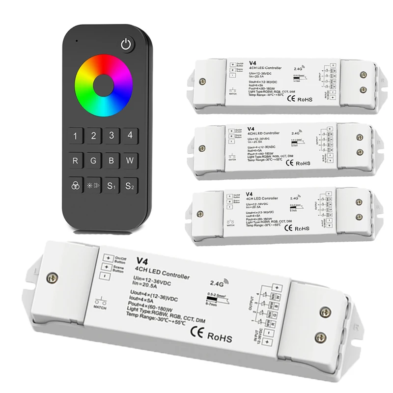 Led RGB RGBW контроллер 2,4 GHz RT9 4 zone Remote V4 Беспроводной приемника; DC12V 24 V 5A* 4CH 20A Выход Led RGB RGBW линейка контроллер
