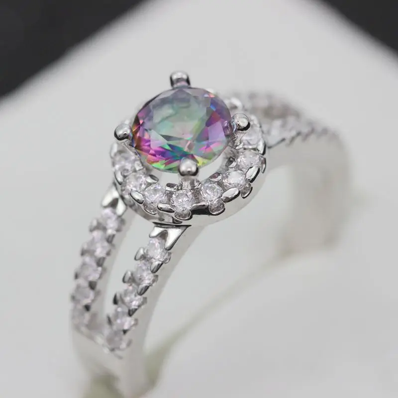 Almei Bague Роковой anillos Свадебные серебристый цвет кольца для женщина украшения Радуга камень циркон кольцо для любителей подарки женские Обручальные Кольцо женское бижутерия J510