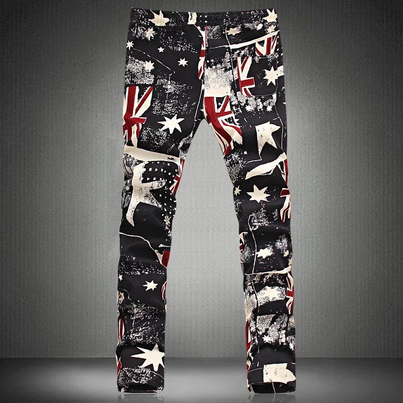 free shipping 2015 New brand designer Men'S American Flag Jeans Slim
