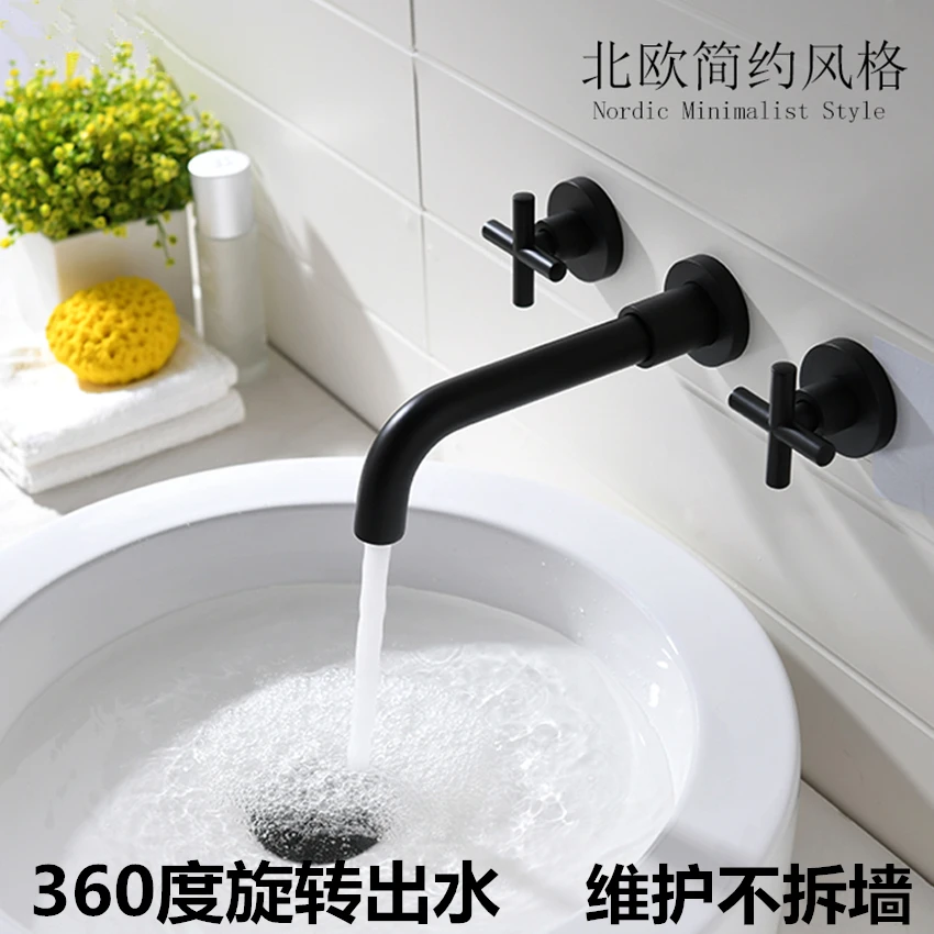 

Simple and concealed embedded wall cold and hot wall buried bathroom counter basin washbasin black faucet copper