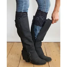 Модные Сатиновые эластичные кружевные манжеты для сапог; женские гетры для девочек; цветочный дизайн; носки до колена; 2 цвета