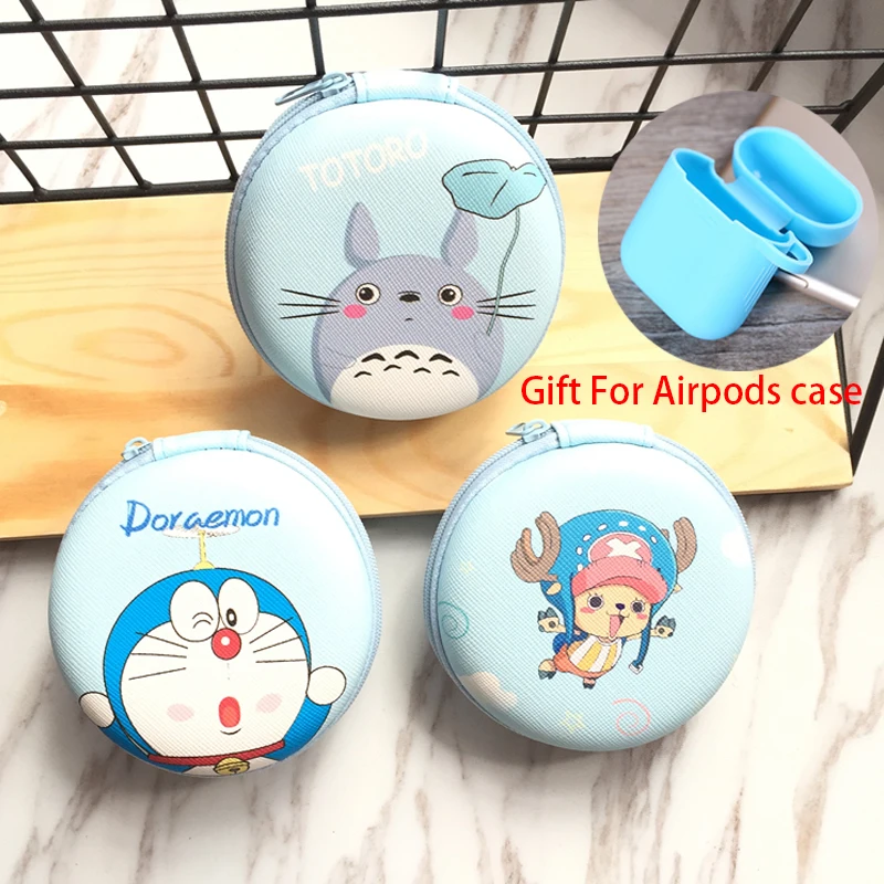 

For airpods case with Zipper Storage bag Cartoon PU Leather Earphone Storage Bag Protective USB Cable Organizer Headphone Case