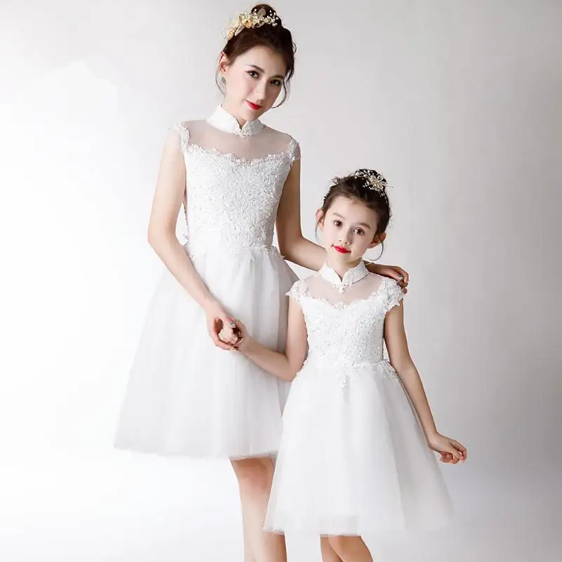 

Mother Daughter Lace Dress Flower Girls Evening Ball Gown Mom and Me Wedding Dress Family Matching Outfits Vestidos PB155