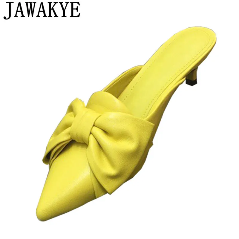 

Summer Slippers women pointed toe candy color butterfly knot embellished flip flops outdoor kitten heel lazy mules for ladies
