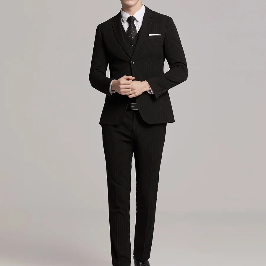 Classic Striped Black Business Suits Wedding Suit Groom Tuxedos Skinny Latest Design Fashion Smart Casual Tailor Made for Men Classic Striped Black Business Suits Wedding Suit Groom Tuxedos Skinny Latest Design Fashion Smart Casual Tailor Made for Men