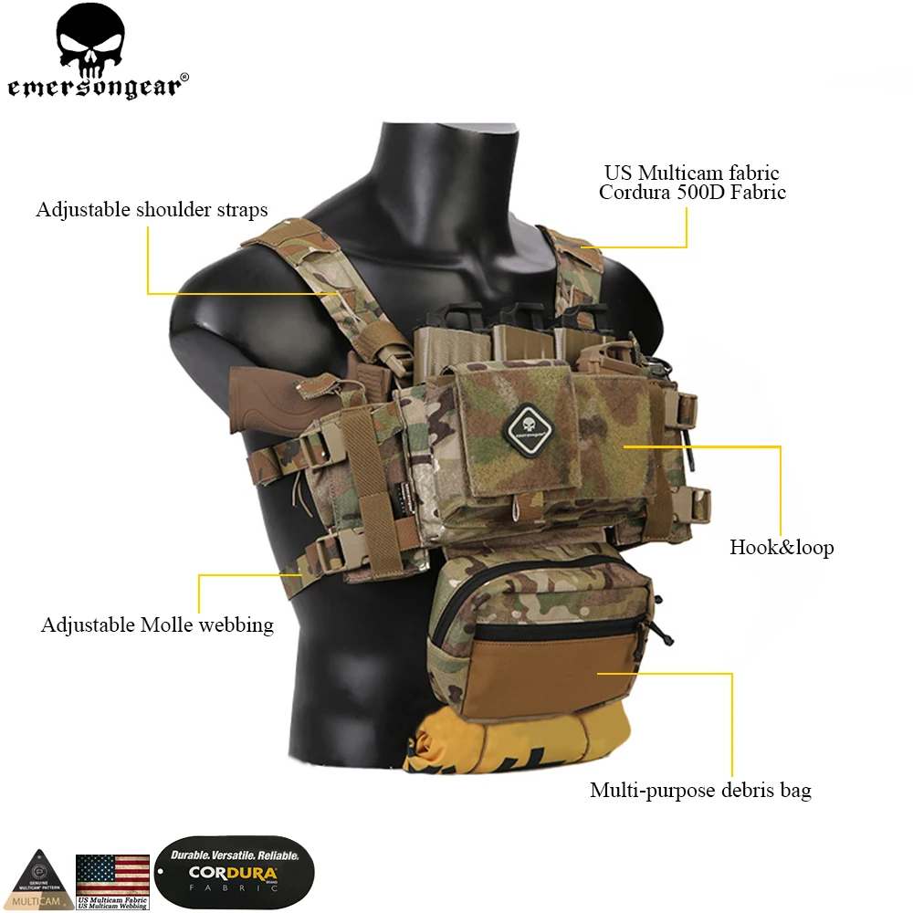 EMERSONGEAR Tactical Chest Rig Micro Fight Chissis MK3 Chest Rig Airsoft Hunting Combat Vest with 5.56 Mag Pouch Multicam