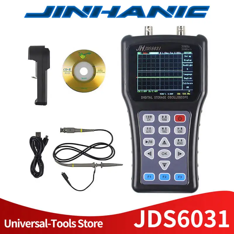 

Jinhan JDS6031 New Hand-held Oscilloscope 1CH 30M 200MSa/S with USB Charger Probe Cable Set Oscilloscope Lowest price Hot sale