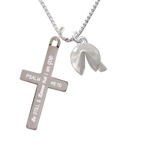 3-D Fortune Cookie - Be Still and Know - Cross Necklace (1)
