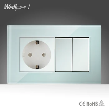 

16A EU Socket and 2 Gang Wallpad 146*86mm BS CE White Crystal Glass European Socket and 2 Gang Switch Free Shipping