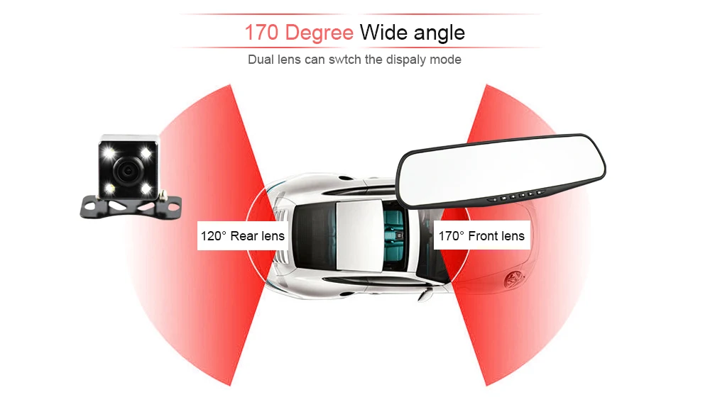 Автомобильная камера с двумя объективами, Автомобильный видеорегистратор, зеркало заднего вида, видеорегистратор для автомобилей, видеорегистратор, видео регистратор FHD 1080 P, видеокамера с ночным видением
