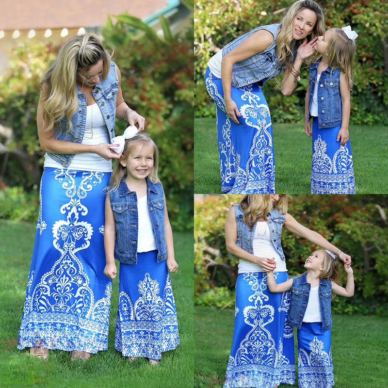 Women Skirts 2018 New Fashion  Women Mother Daughter Matching Skirts  Summer Girl Flower Midi skirt  Clothes