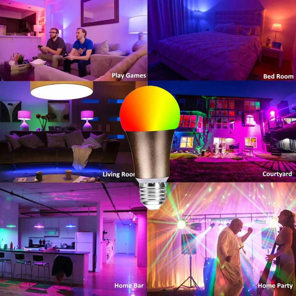 2PC Home Smart WiFi RGBW Light Bulb E27 E26 B22 LED Multicolor Dimmable Voice Wakeup Lamp Bulb Compatible Alexa/Google Assistant