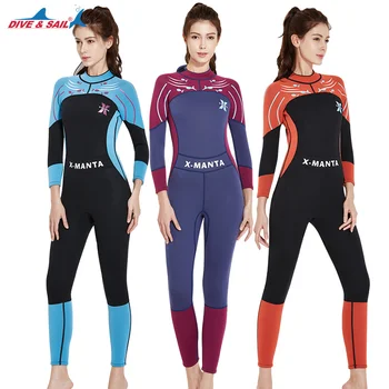 

DIVE&SAIL 3mm Women Diving Suit Long Sleeve Scuba Snorkeling Surfing Swimsuits Rash Guards Girls UV Sunscreen Jumpsuit Swimwear