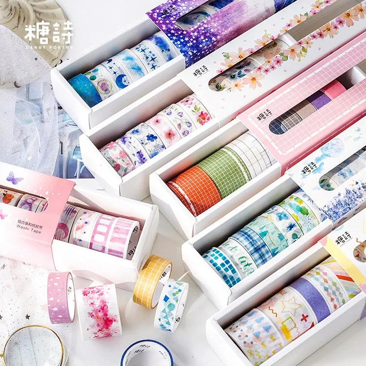 

10Pcs/Set Basic Masking Tape DIY Bullet Journal Decoration Cute Flower Vaporwave Label Kawaii Washi Tape Scrapbooking Stationery