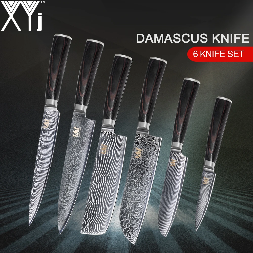 

XYj Damascus Steel Kitchen Knives 8" Chef Slicing 7" Chopping Santoku 3.5" Fruit Knife New Arrival 2018 Kitchen Cooking Tools