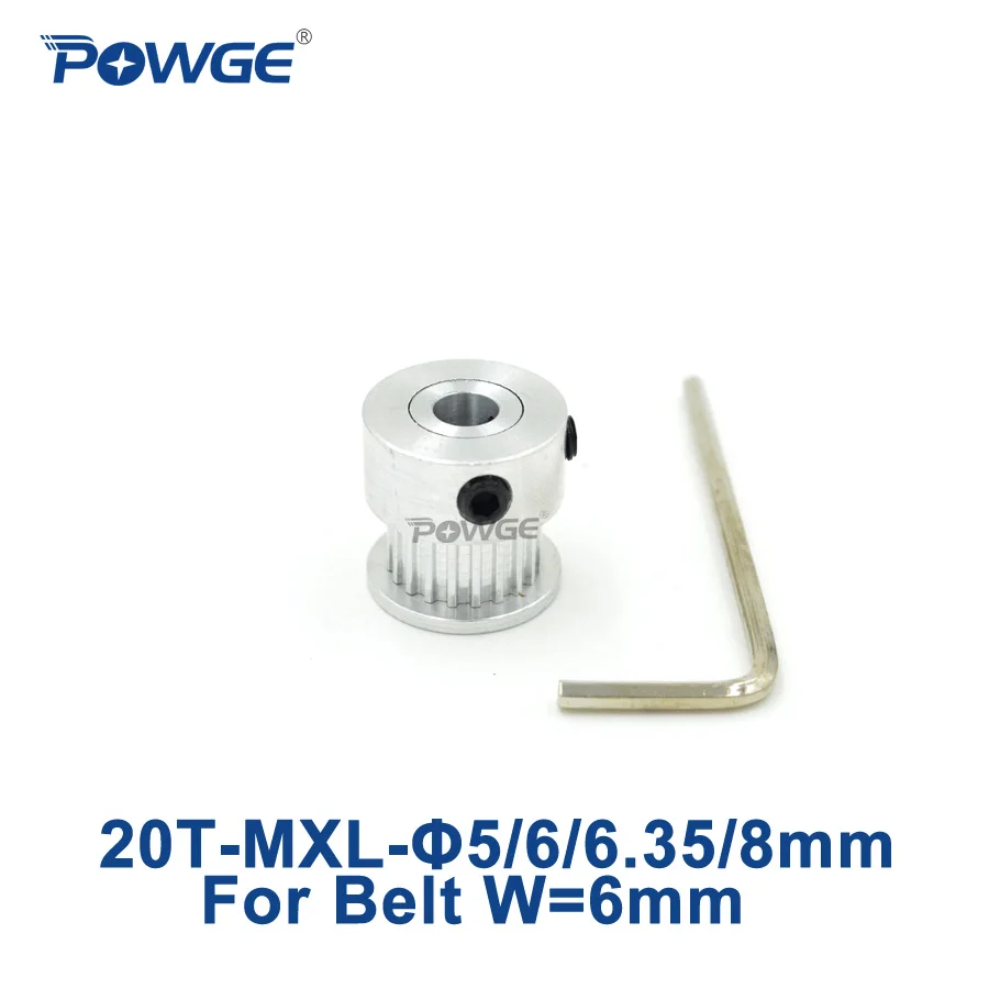 

POWGE 1pcs 20 Teeth MXL Timing pulley Bore 5/6/6.35/8mm 20 MXL 025 BF for width 6mm Trapezoid MXL Timing Belt pulley 20teeth 20T