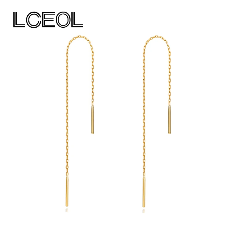 

LCEOL New Jewelry Rose&white Gold Color Copper Chain Ear Line Fashion Drop Earrings for women boucle d'oreille femme Ear Chain