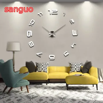 

2019 free shipping New Large Home Decoration Wall Clock 47inch Personalized Big 3d Diy Quartz Acrylic Mirror Wall Sticker Modern