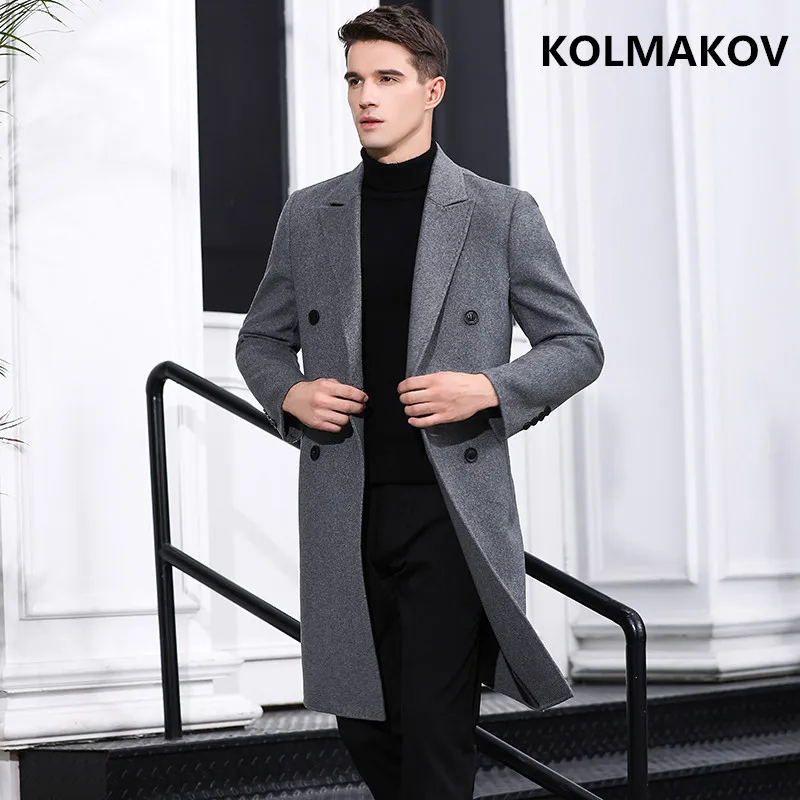 Новый Для мужчин s на осень-зиму двусторонний шерстяные пальто шерстяная и смешанная Для мужчин пальто 2018 Для Мужчин's плащ мужской slim fit