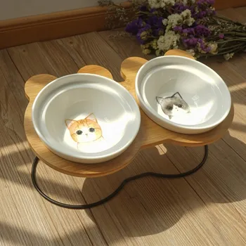 

High-end Pet Bowl Various Cartoon Patterns Stainless Steel Shelf Ceramic Bowl Feeding and Drinking Bowls for Dogs and Cats