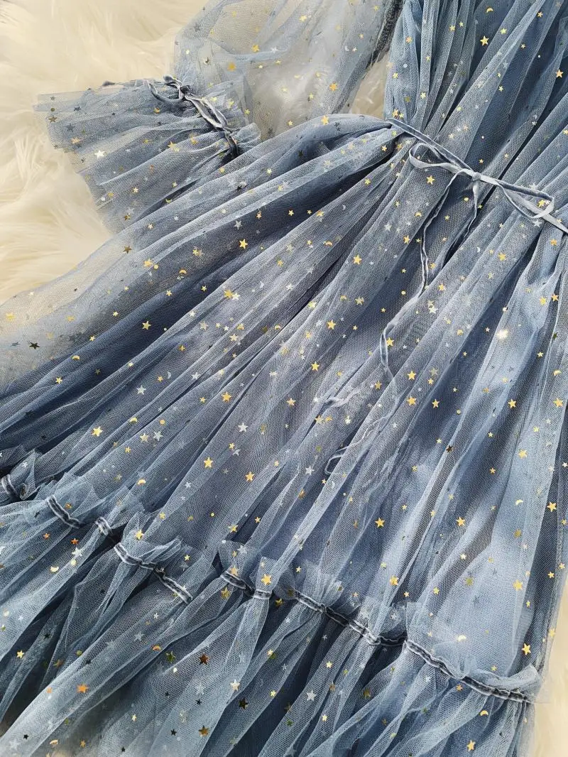 Женское летнее платье с расклешенными рукавами, расшитое блестками Сетчатое газовое Бандажное платье на бретельках, элегантное эластичное тонкое блестящее плиссированное платье из тюля и вуали