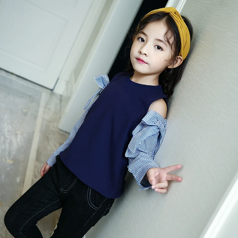 

4 5 6 7 8 9 10 11 12 13 Years Shirts For Girls Tops Off Shoudler Long Sleeve Striped Girls Tees Autumn Things Cool Girl T Shirt
