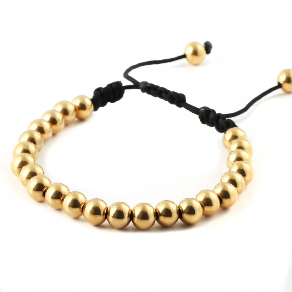 Handmade macrame adjustable stainless steel bead bracelets 18K gold