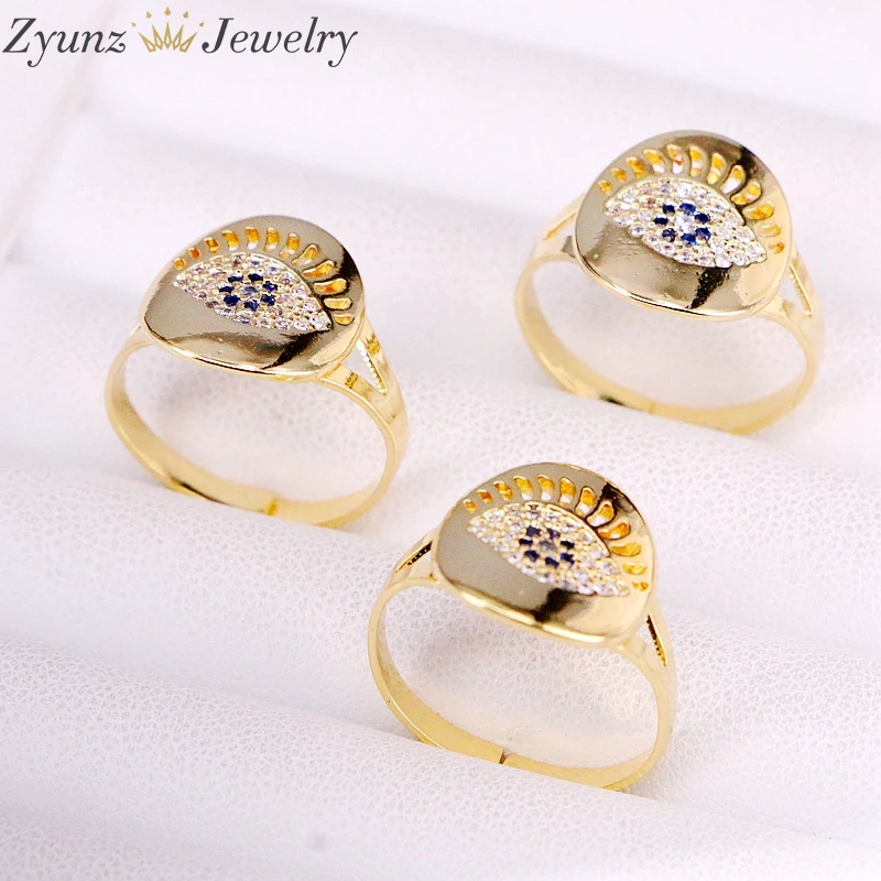 

10PCS, Cubic Zirconia CZ Micro Pave Eye Engraved Rings, Gold Filled Metal Rings