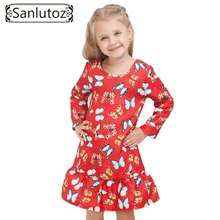 Fille Robe Hiver 2016 Enfant Enfants Robe pour les Filles Enfants Vêtements Papillon Princesse Partie De Mariage De Vacances Rouge Vêtements