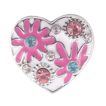 

20pcs/lot New mother's day gift pink Enamel flower snap button jewelry rhinestone metal Snap Button Jewelry 18mm women DIY jewel