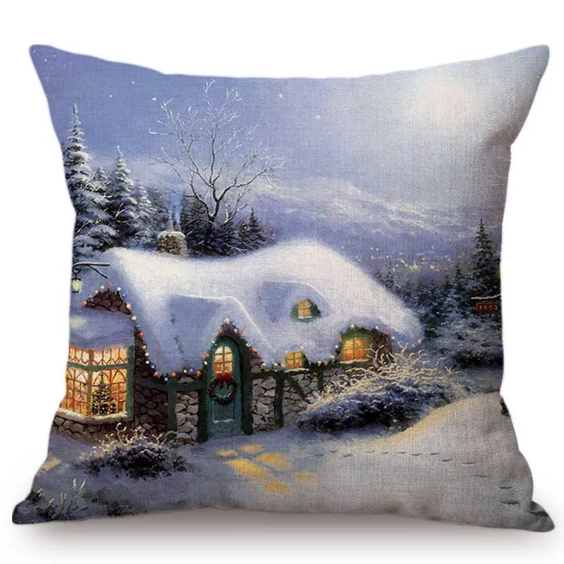 Зимняя картина маслом Искусство Снежный пейзаж рассвет Рождество декоративный диван пледы наволочка снег покрытый дом живописная подушка крышка