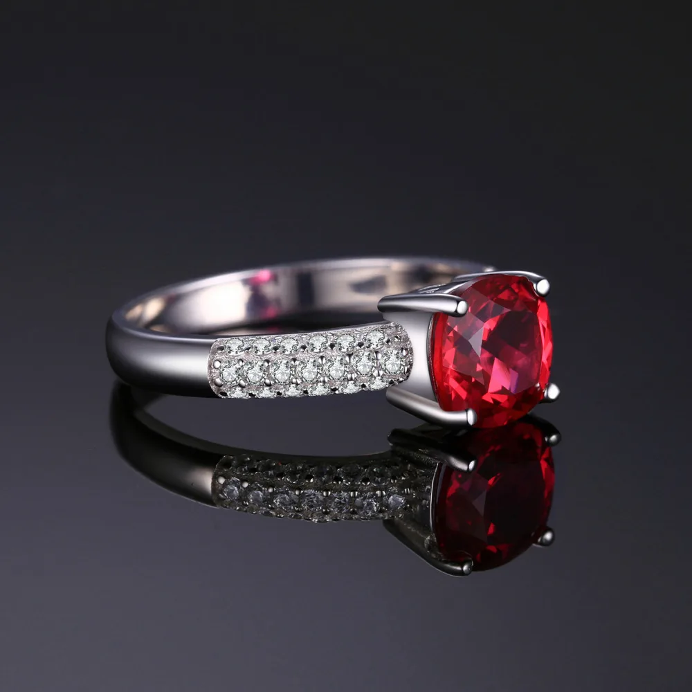 JewelryPalace Cushion 2.6ct Red Created Rubies Solitaire Engagement Ring For Women Genuine 925 Sterling Silver Jewelry Fine Ring